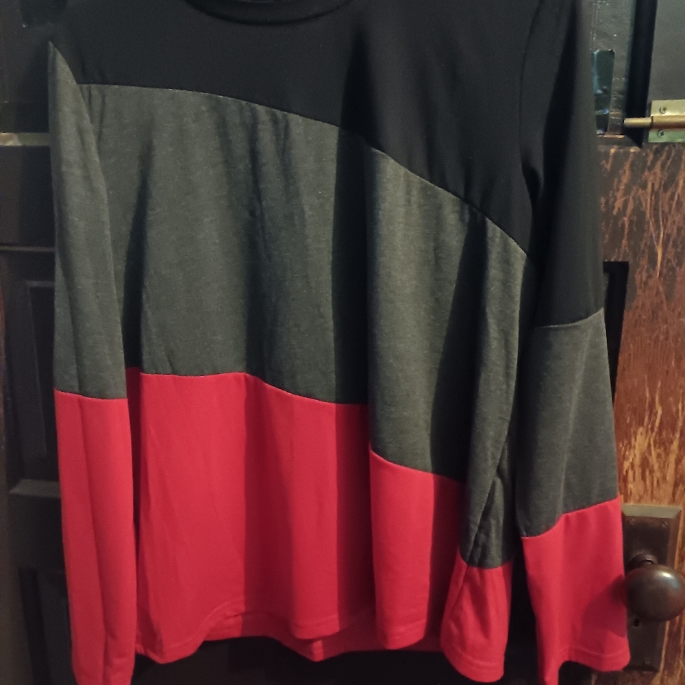 SHEIN Tri-Tone Black, Gray, and Red Blouse